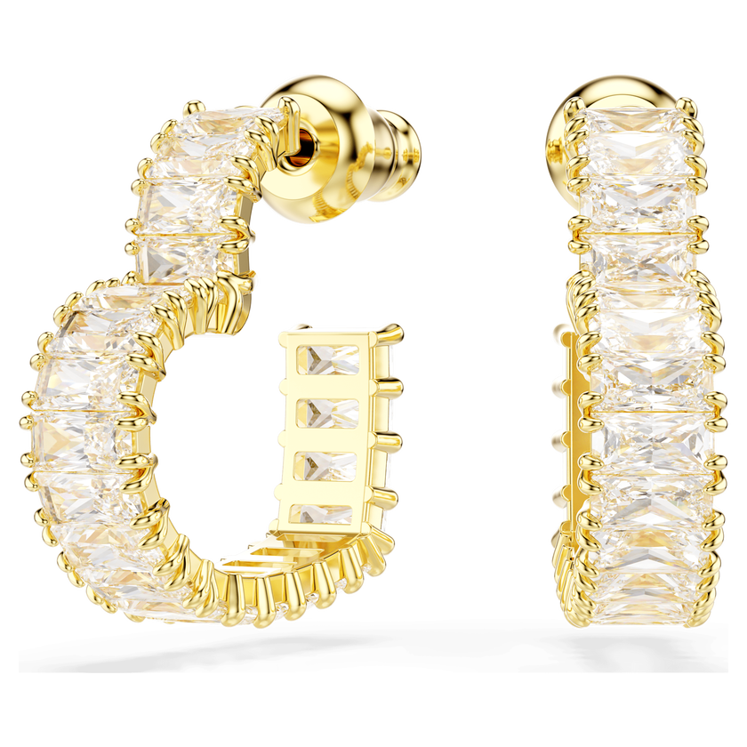 swarovski matrix hoop earrings  baguette cut  heart  small  white  gold tone plated