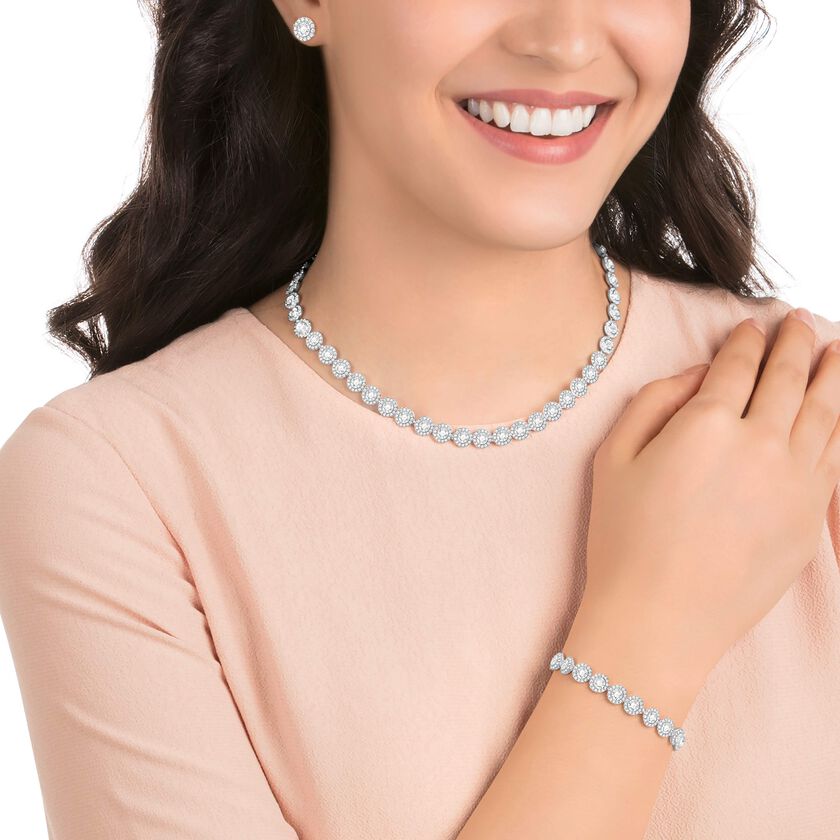 swarovski طقم una angelic، طقم من 3 قطع، قطع مُستدير، لون أبيض، طلاء روديوم