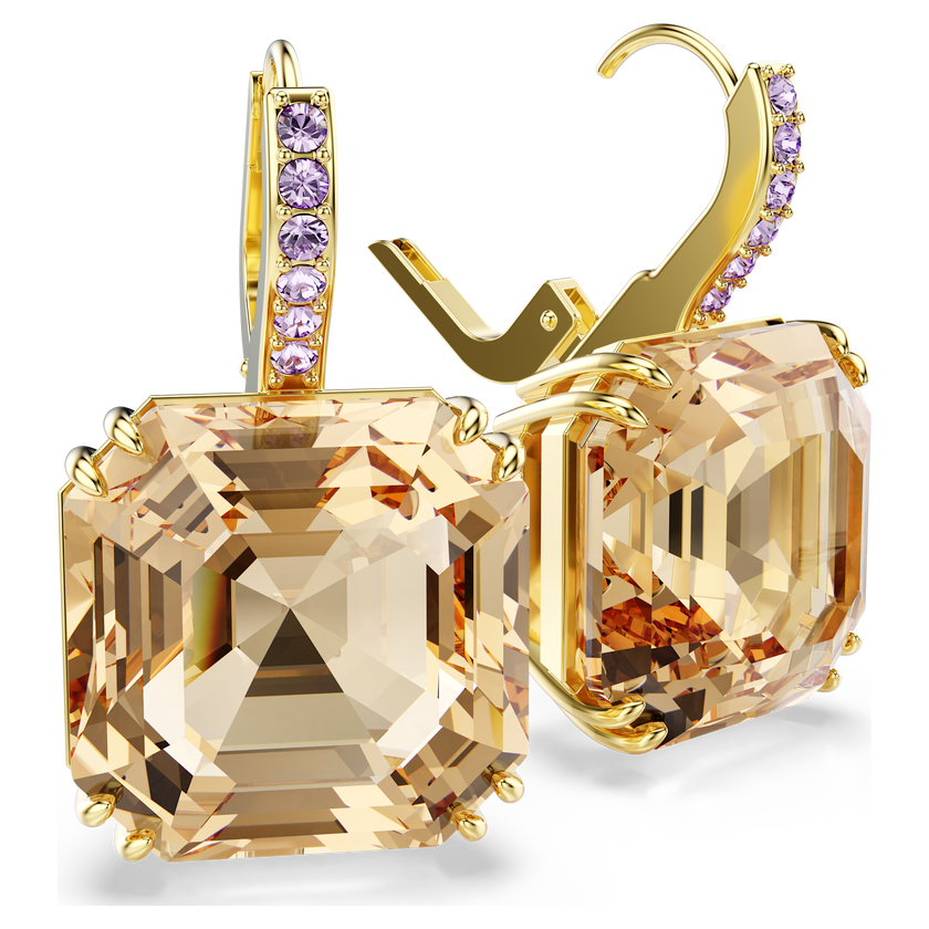 swarovski millenia drop earrings  mixed cuts  caramel  gold tone plated