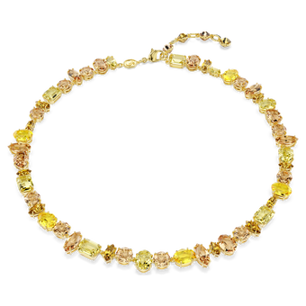 swarovski gema tennis necklace  mixed cuts  yellow  gold tone plated