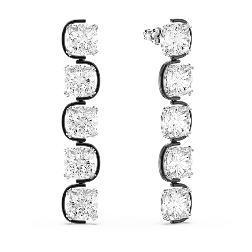 swarovski أٌقراط harmonia متدلية، مزدانة بكريستالات مربعة عائمة بحواف دائرية، لون أبيض، طلاء روديوم