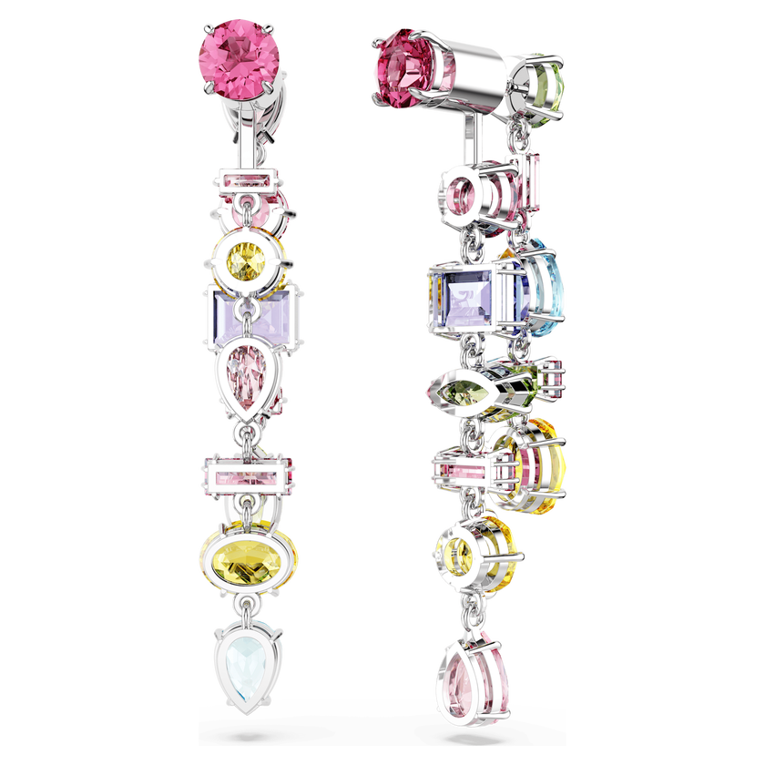swarovski أقراط متدلية gema، تصميم غير متماثل، قطع متنوع، طويلة، ألوان متعددة، طلاء روديوم