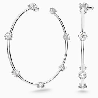 Constella hoop earrings, Round cut, White, Rhodium plated