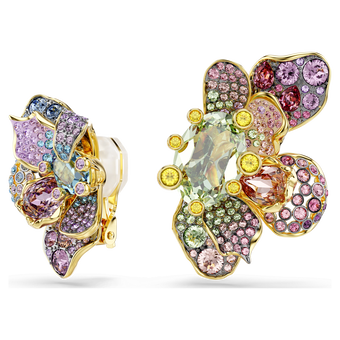 swarovski idyllia clip earrings  mixed cuts  pav   flower  multicolored  mixed metal finish