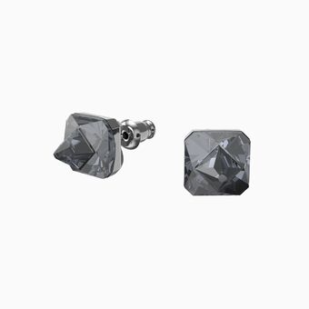 Chroma stud earrings, Pyramid cut crystals, Gray, Ruthenium plated