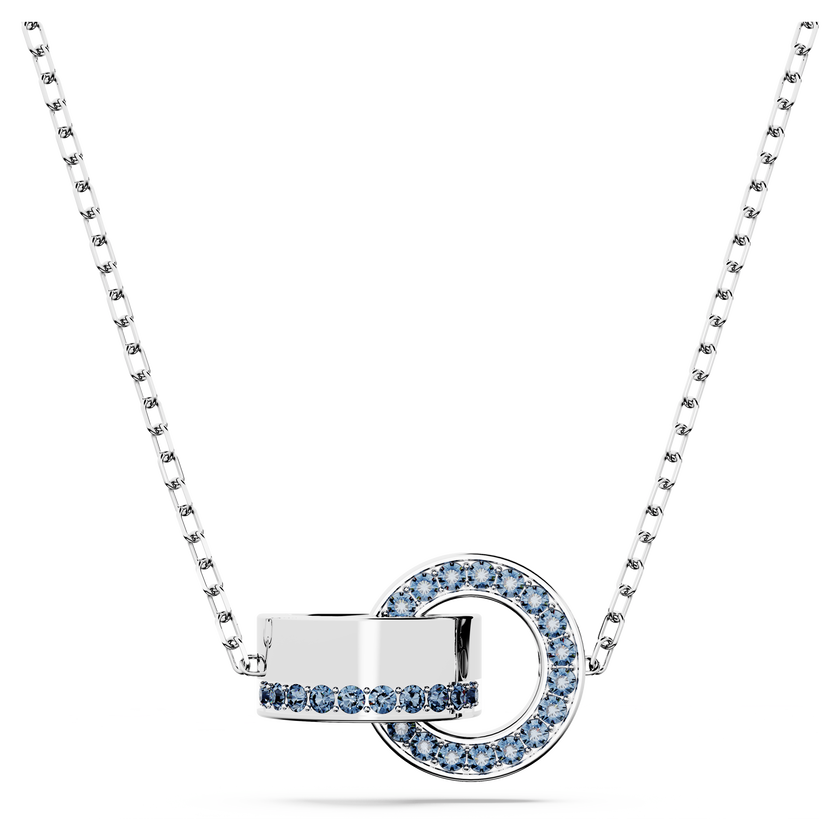 swarovski hollow pendant  interlocking loop  blue  rhodium plated