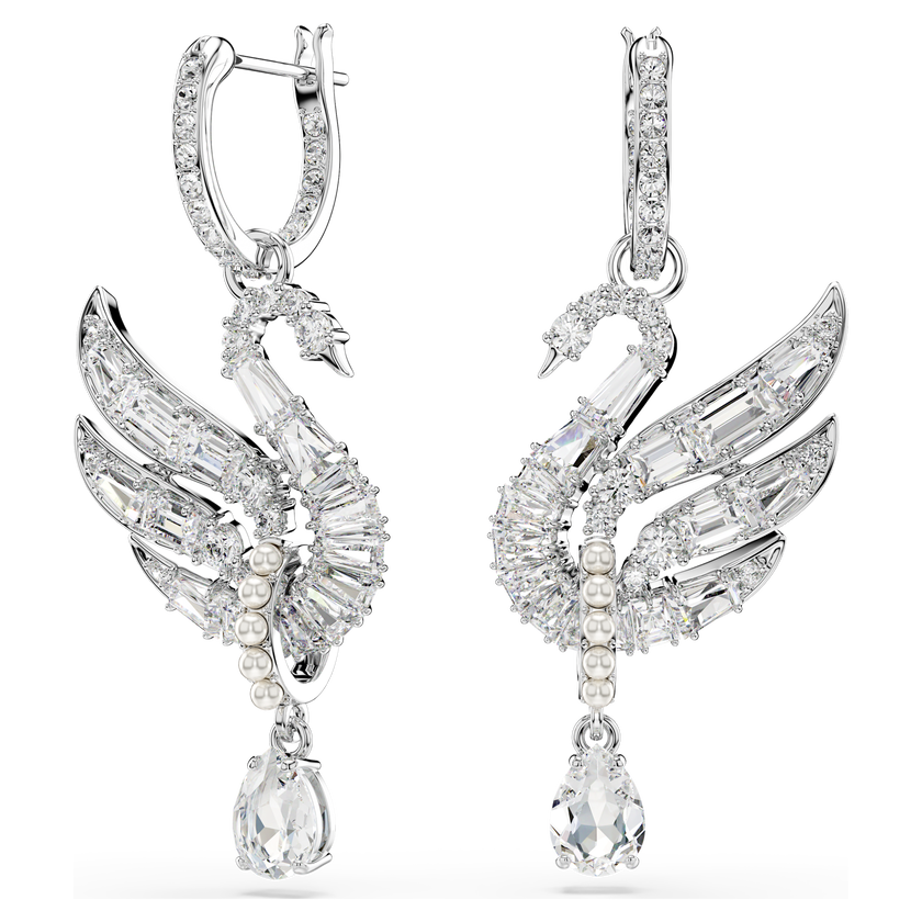 swarovski swan vienna earrings  swan  white  rhodium plated
