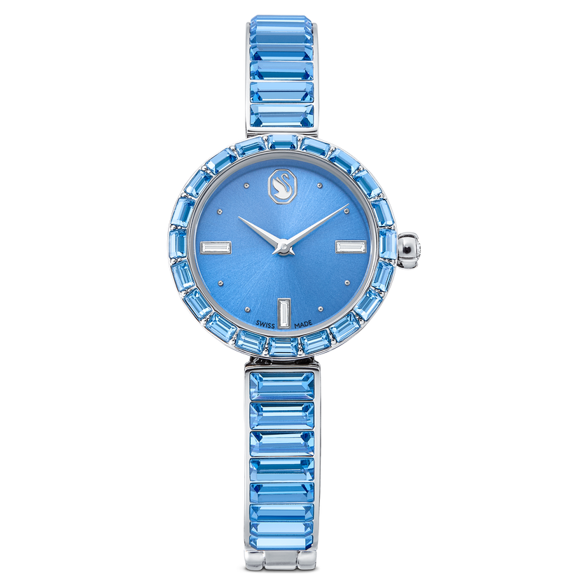 swarovski matrix bangle watch  swiss made  crystal bracelet  blue  stainless steel