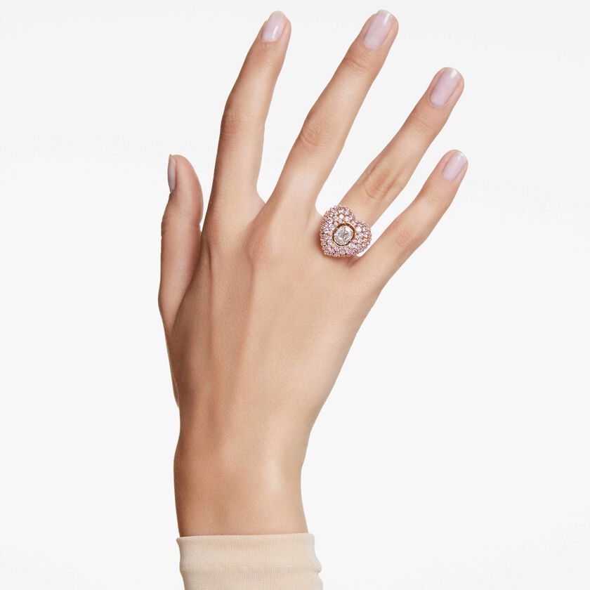 swarovski idyllia cocktail ring  octagon cut  crystal pearls  heart  pink  gold tone plated