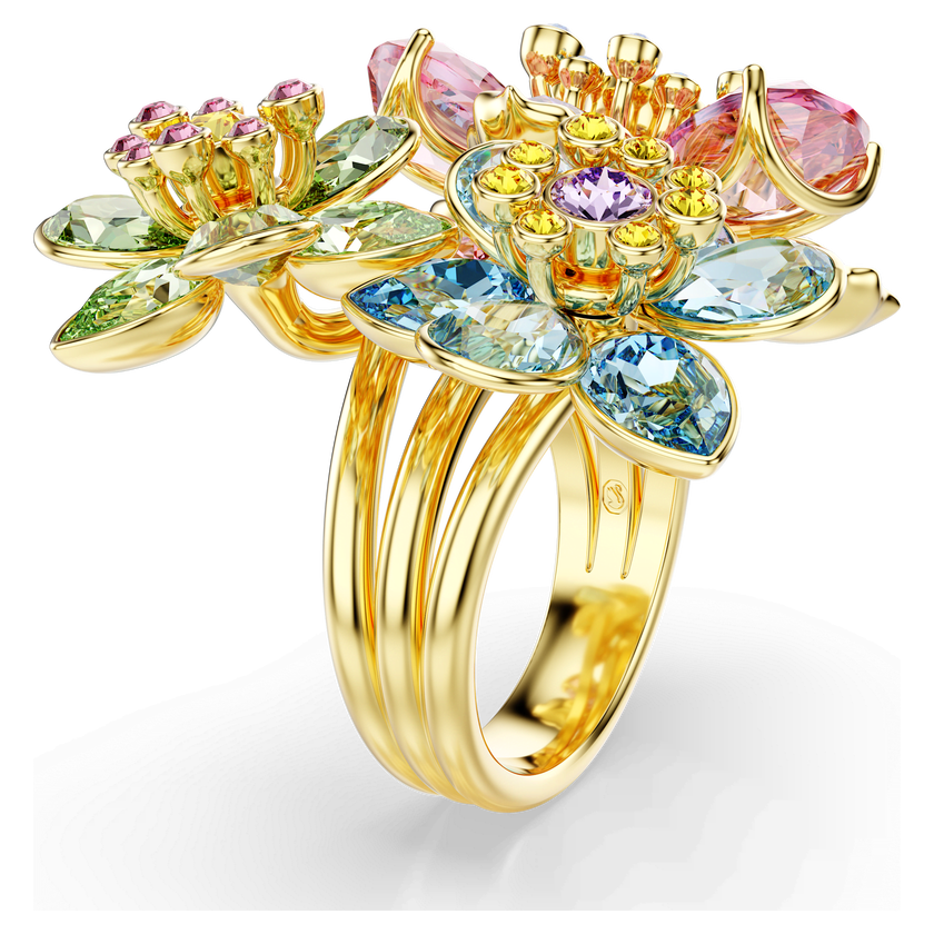 swarovski idyllia ring  mixed cuts  flower  multicolored  gold tone plated