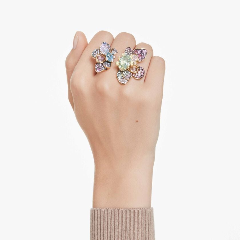 swarovski idyllia ring  mixed cuts  pav   flower  multicolored  mixed metal finish