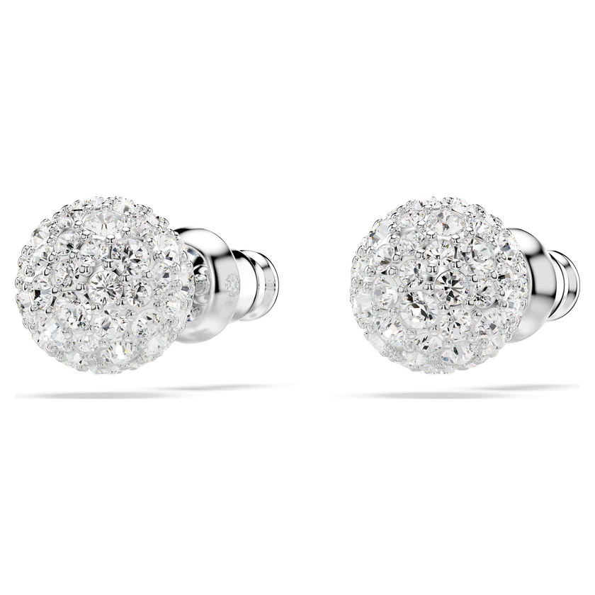 swarovski dextera stud earrings  round cut  sphere  white  rhodium plated