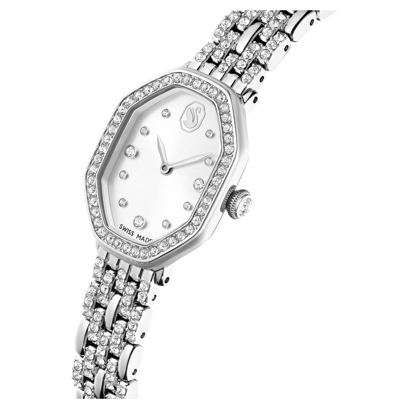 swarovski dextera octagon watch  swiss made  metal bracelet  silver tone  stainless steel