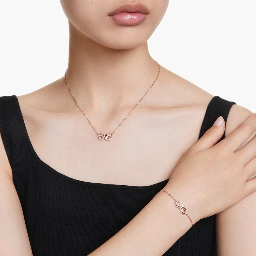 swarovski hyperbola set  infinity  white  rose gold tone plated