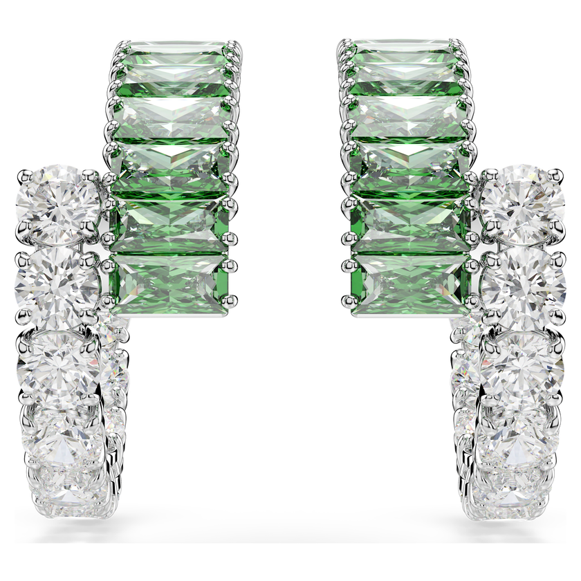 swarovski matrix hoop earrings  mixed cuts  green  rhodium plated