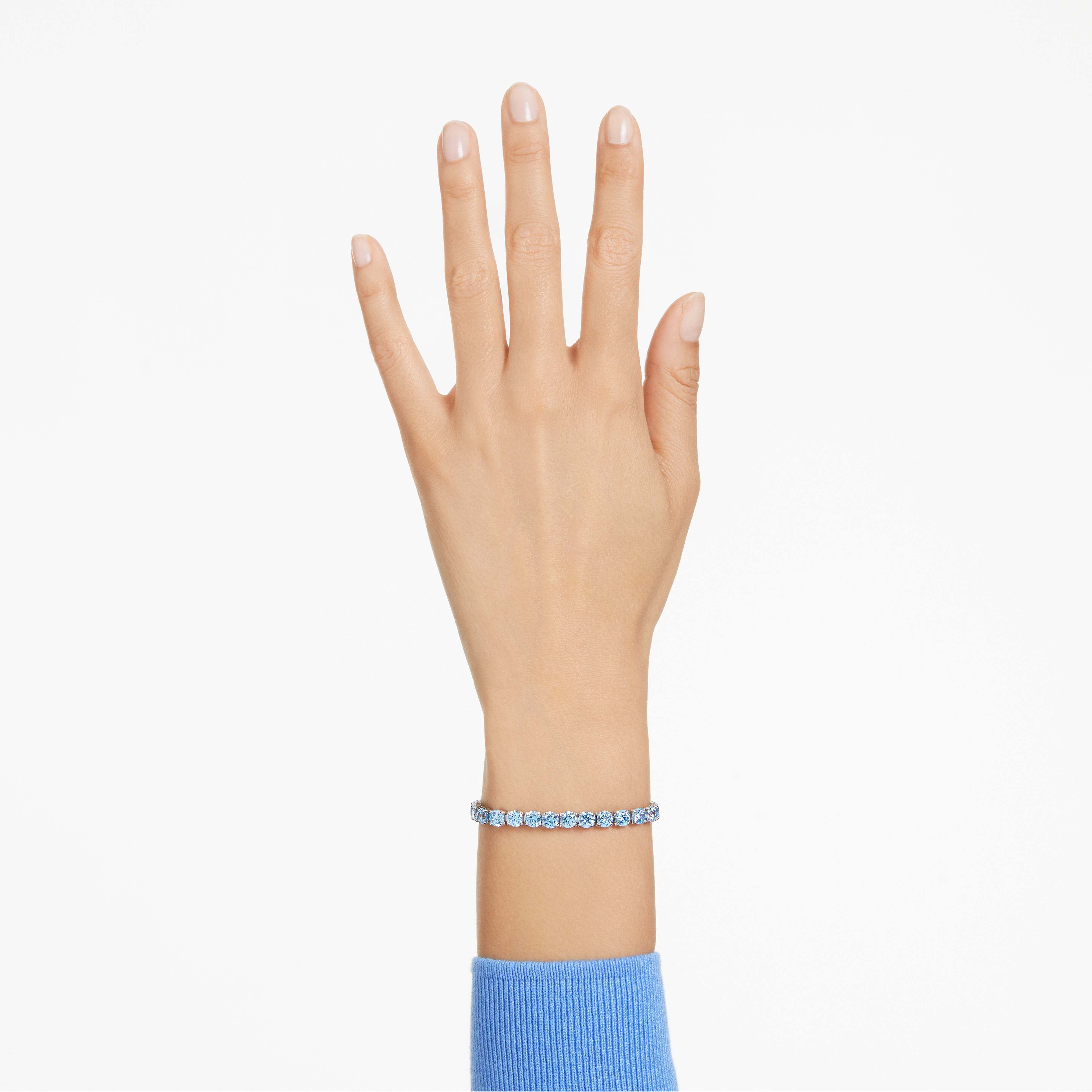 swarovski matrix tennis bracelet  round cut  blue  rhodium plated