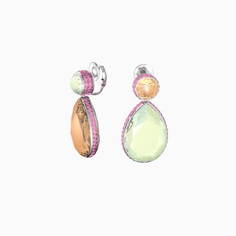 Orbita clip earrings, Drop cut crystals, Multicolored, Rhodium plated