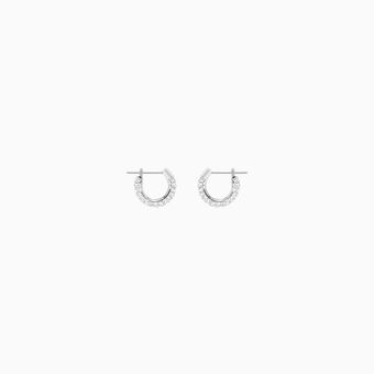 Stone Pierced Earrings, Small, White, Rhodium Plating