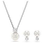 Matrix set, Crystal pearl, Round cut, White, Rhodium plated