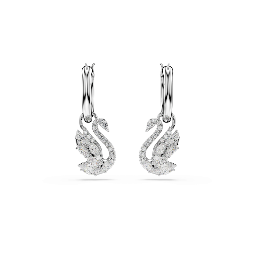 swarovski أقراط متدلية swan، شكل بجعة، قطع متنوع، شكل بجعة، لون أبيض، طلاء روديوم