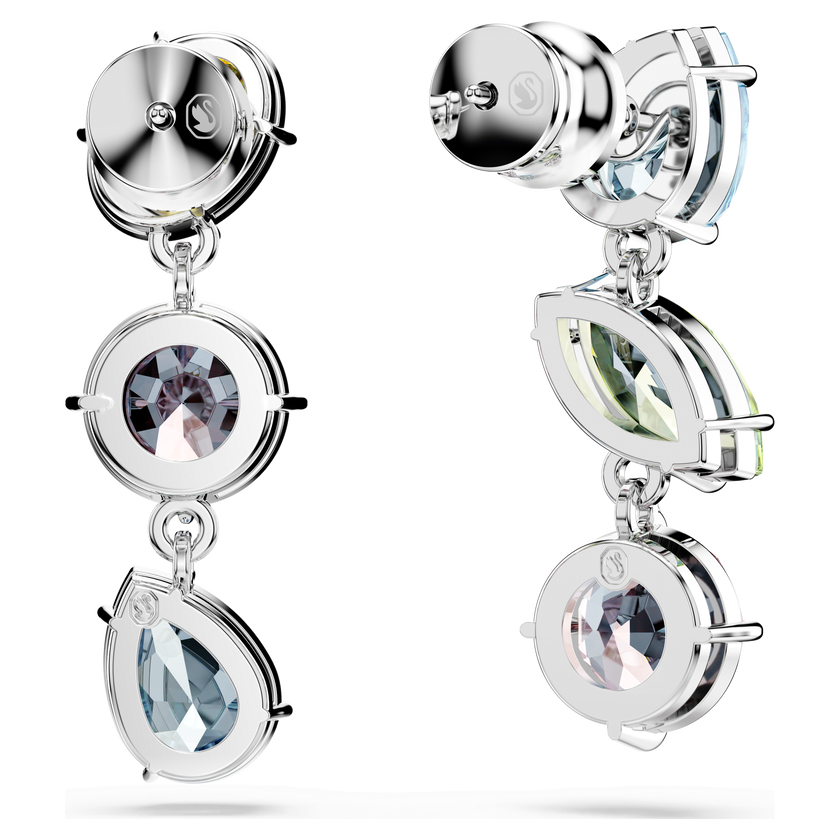 swarovski gema drop earrings  asymmetrical design  mixed cuts  multicolored  rhodium plated