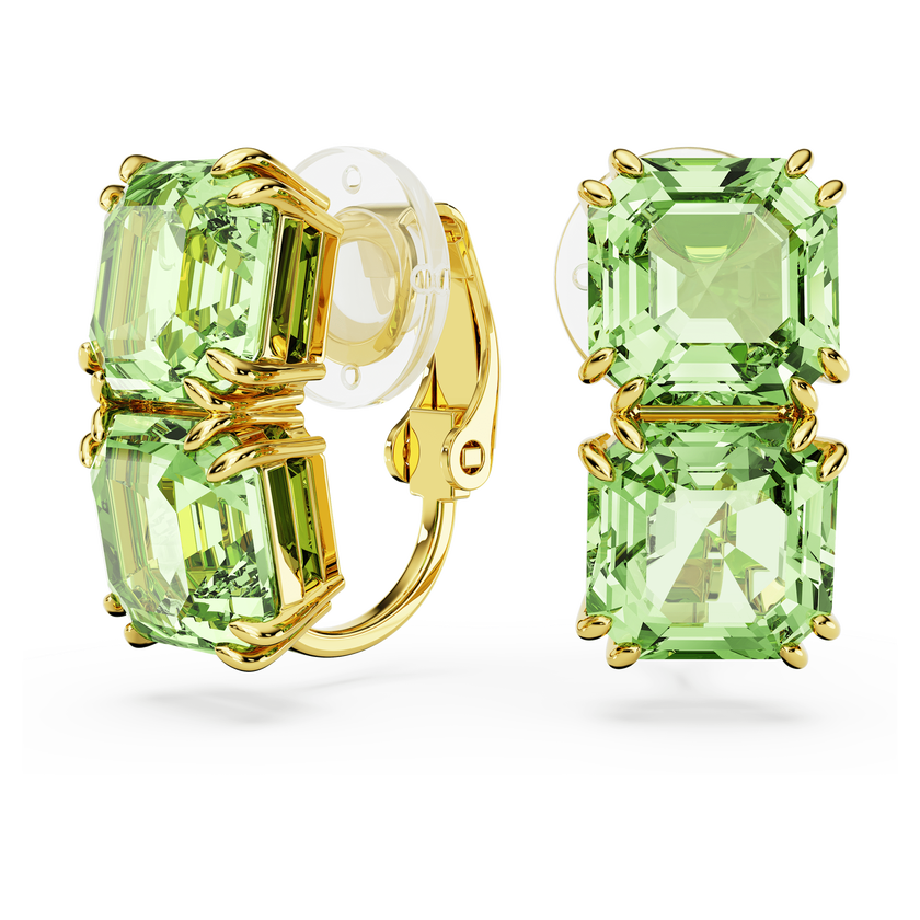 swarovski أقراط مشبك millenia، قطع مربع، لون أخضر، طلاء بلون ذهبي