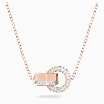 Hollow pendant, Small, White, Rose-gold tone plated