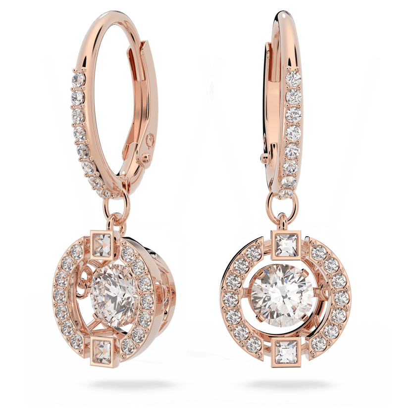 swarovski una drop earrings  round cut  white  rose gold tone plated