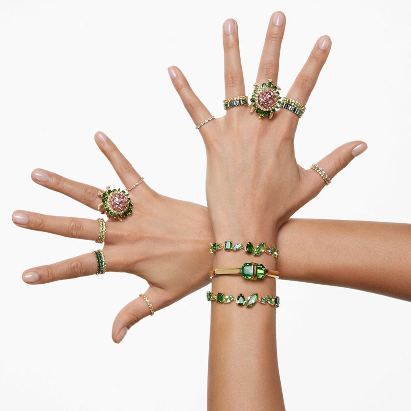 swarovski gema bracelet  mixed cuts  green  18k gold finish