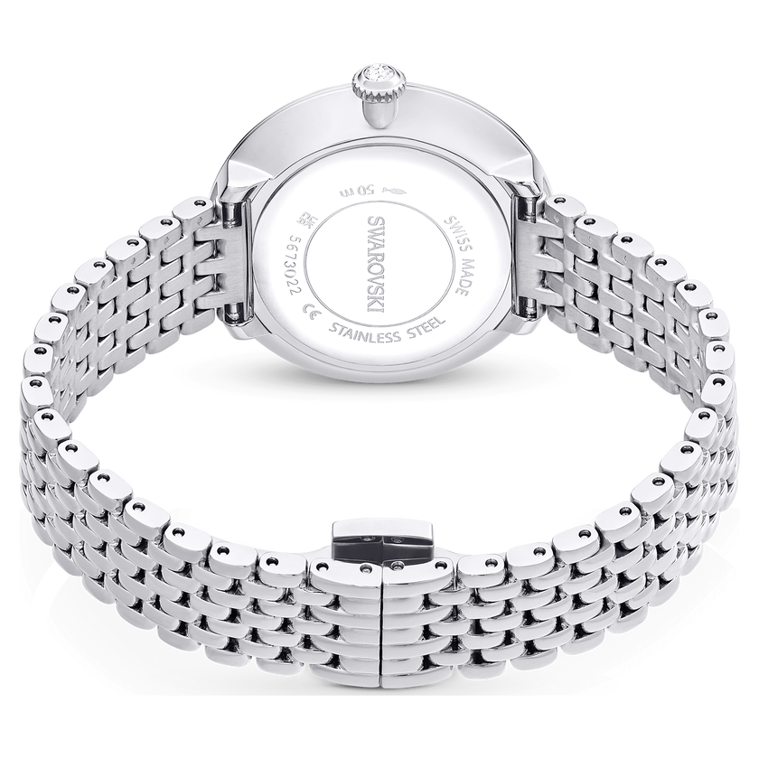 swarovski matrix tennis 7 link watch  swiss made  metal bracelet  silver tone  stainless steel