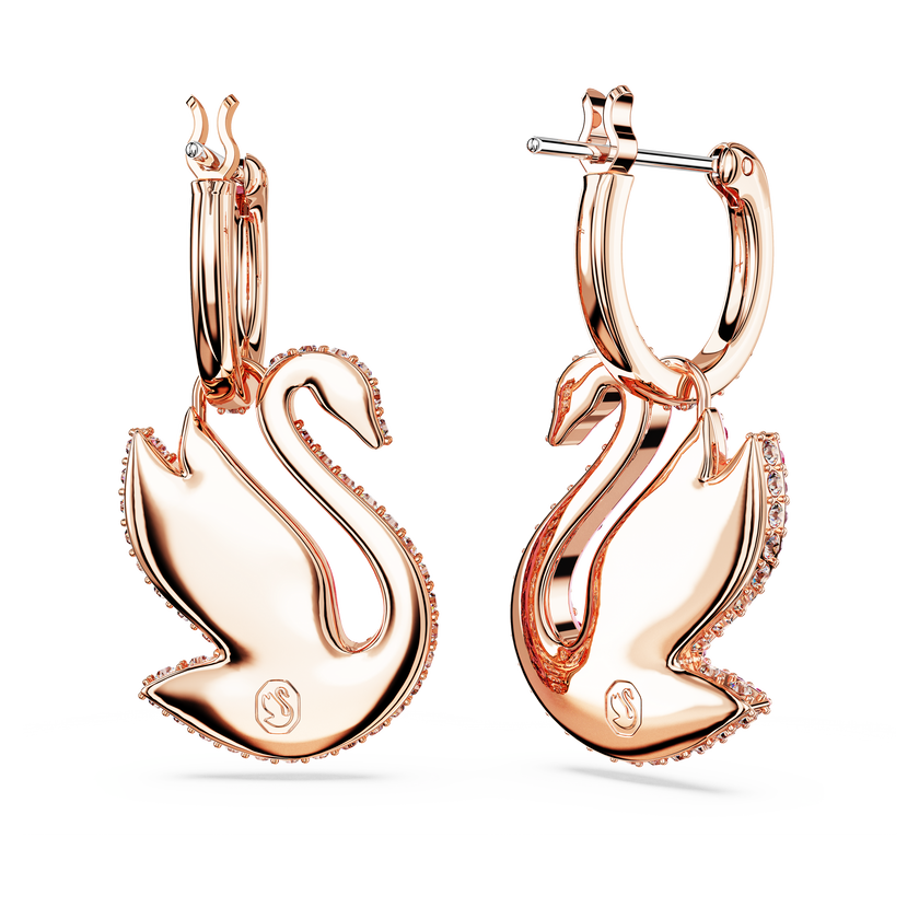 swarovski iconic swan drop earrings  swan  pink  rose gold tone plated