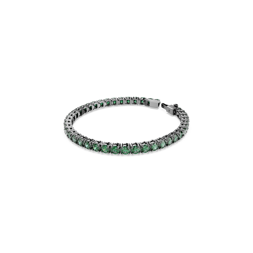 swarovski matrix tennis bracelet  round cut  green  ruthenium plated