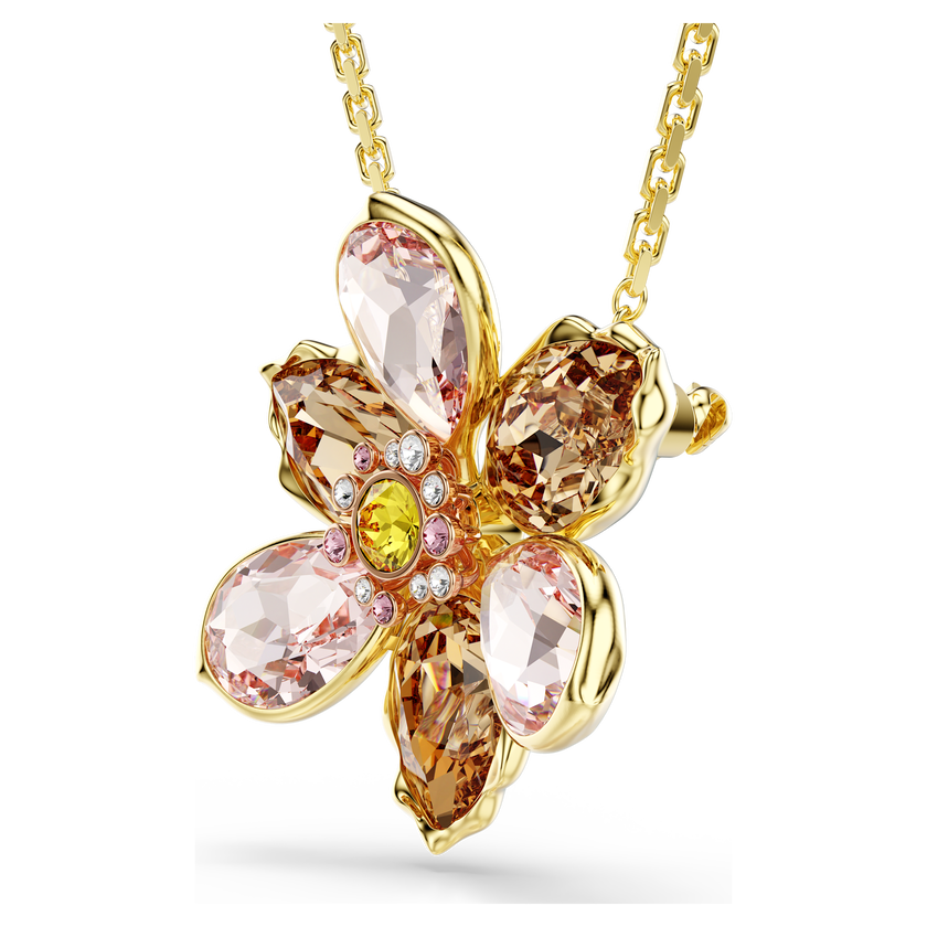 swarovski idyllia pendant and brooch  mixed cuts  flower  multicolored  gold tone plated