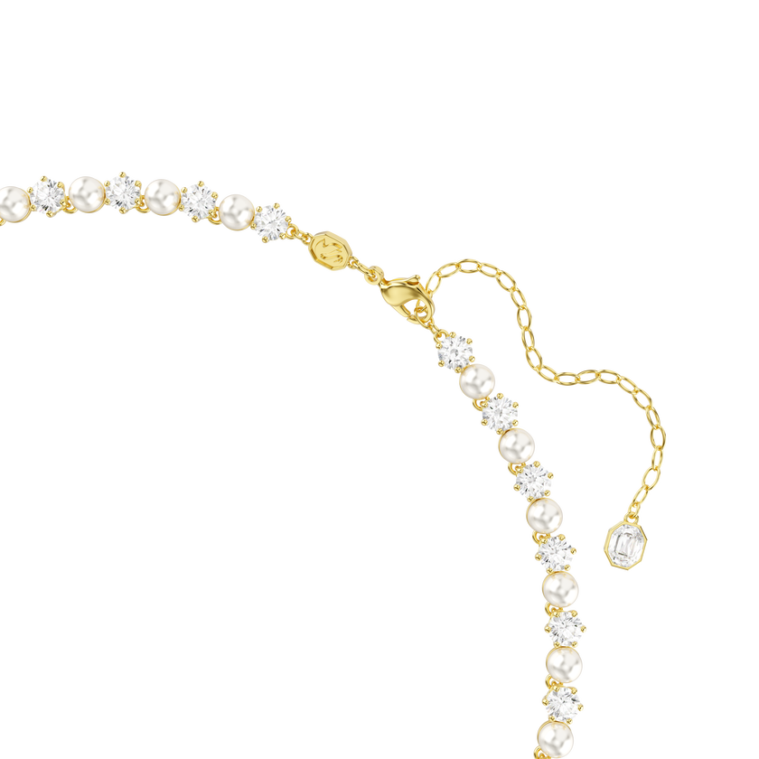 swarovski matrix tennis necklace  crystal pearl  round cut  white  gold tone plated