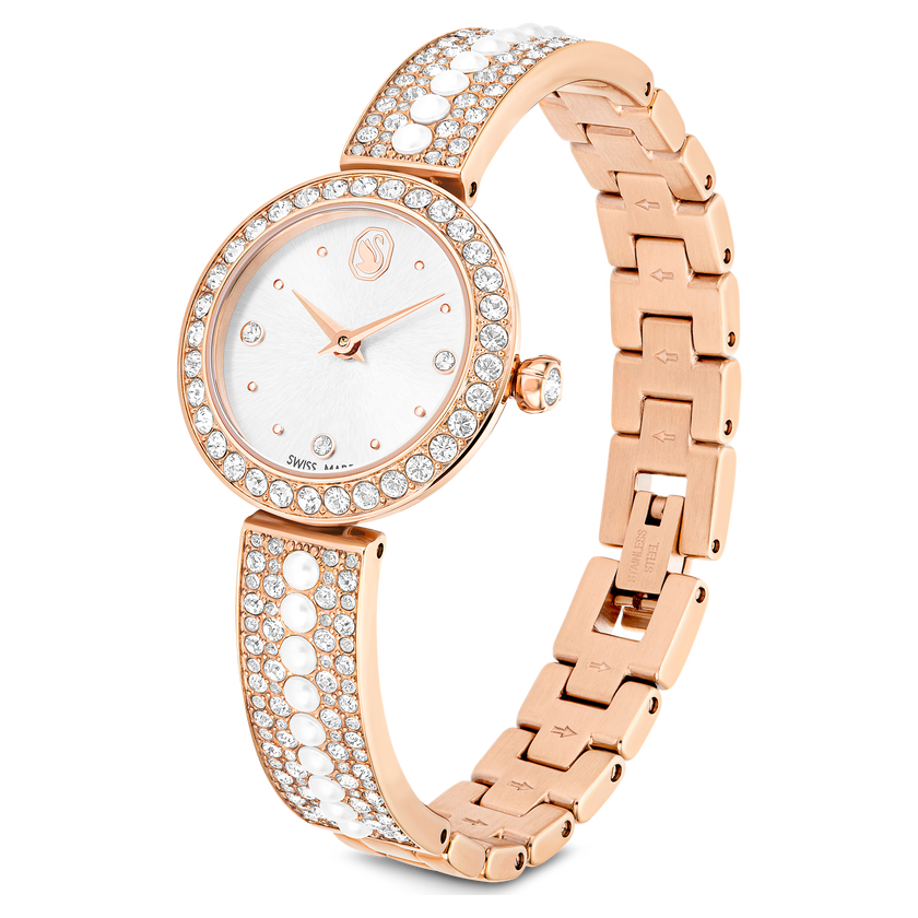 swarovski matrix pearl bangle bangle watch  swiss made  crystal bracelet  white  rose gold tone finish
