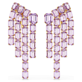 swarovski millenia clip earrings  octagon cut  chandelier  purple  gold tone plated