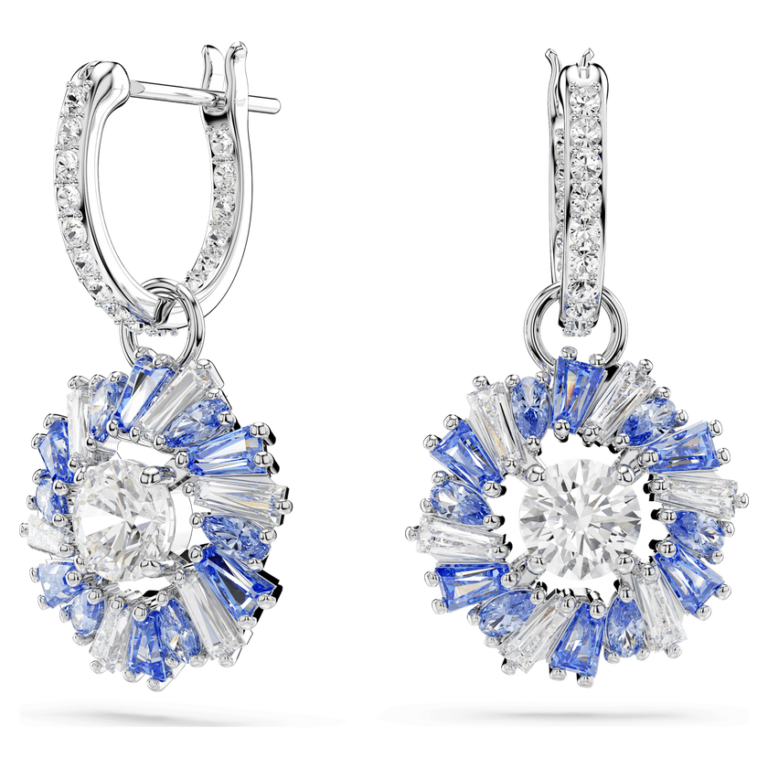 swarovski idyllia drop earrings  mixed cuts  flower  blue  rhodium plated