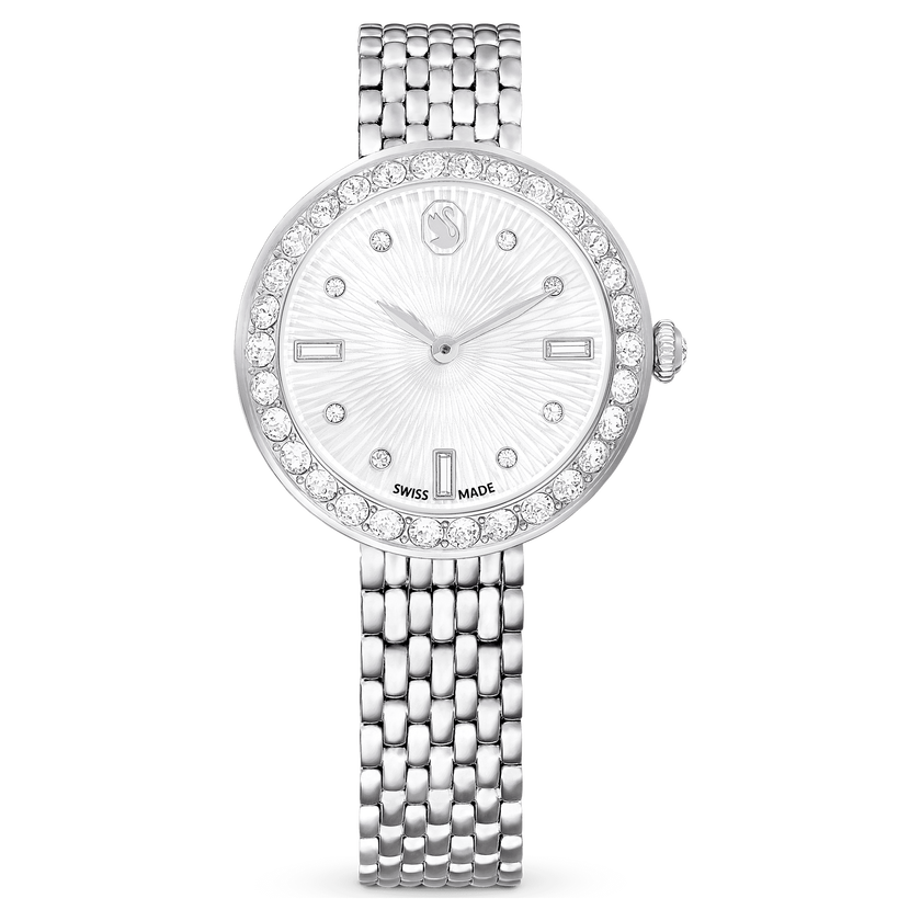 swarovski matrix tennis 7 link watch  swiss made  metal bracelet  silver tone  stainless steel
