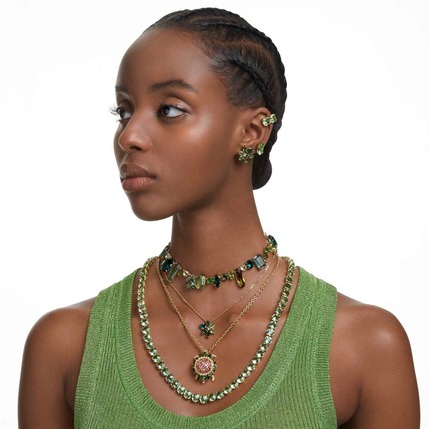 swarovski gema necklace  mixed cuts  green  18k gold finish
