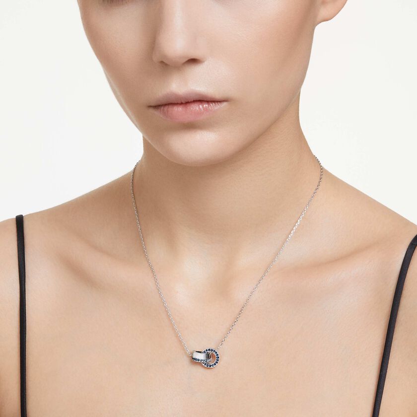 swarovski hollow pendant  interlocking loop  blue  rhodium plated
