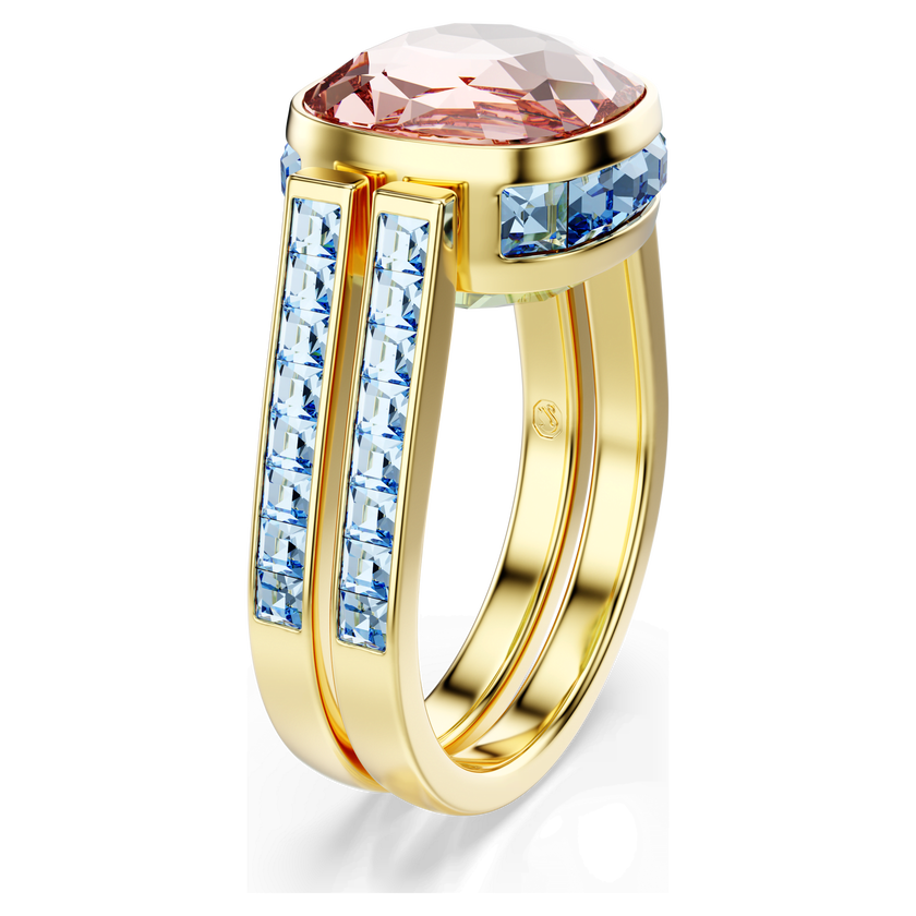 swarovski chroma ring  cushion cut  multicolored  gold tone plated