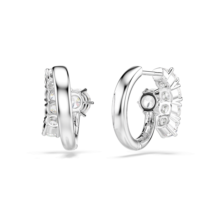 swarovski matrix hoop earrings  round cut  white  rhodium plated