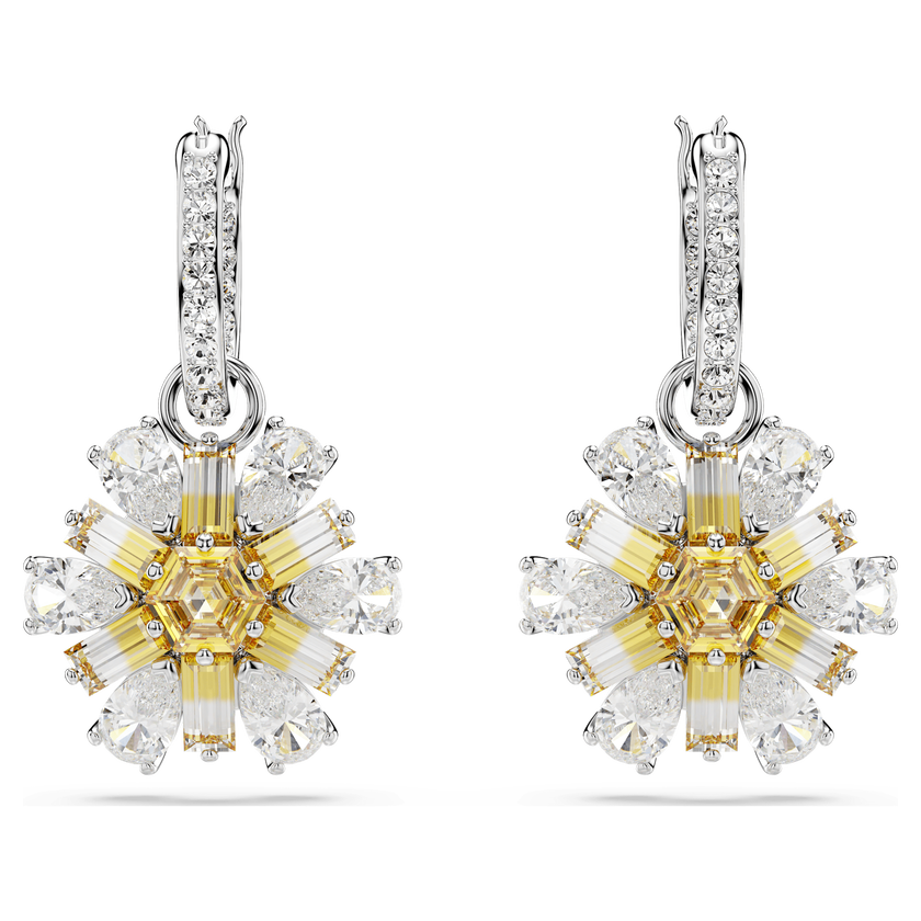 swarovski idyllia drop earrings  flower  yellow  rhodium plated