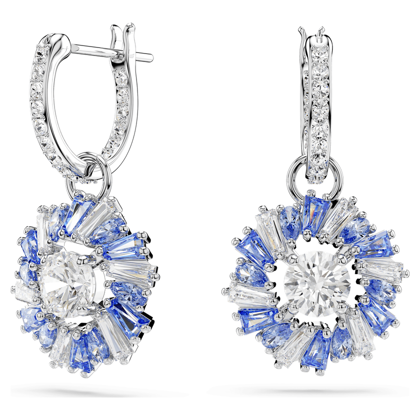 swarovski idyllia drop earrings  mixed cuts  flower  blue  rhodium plated