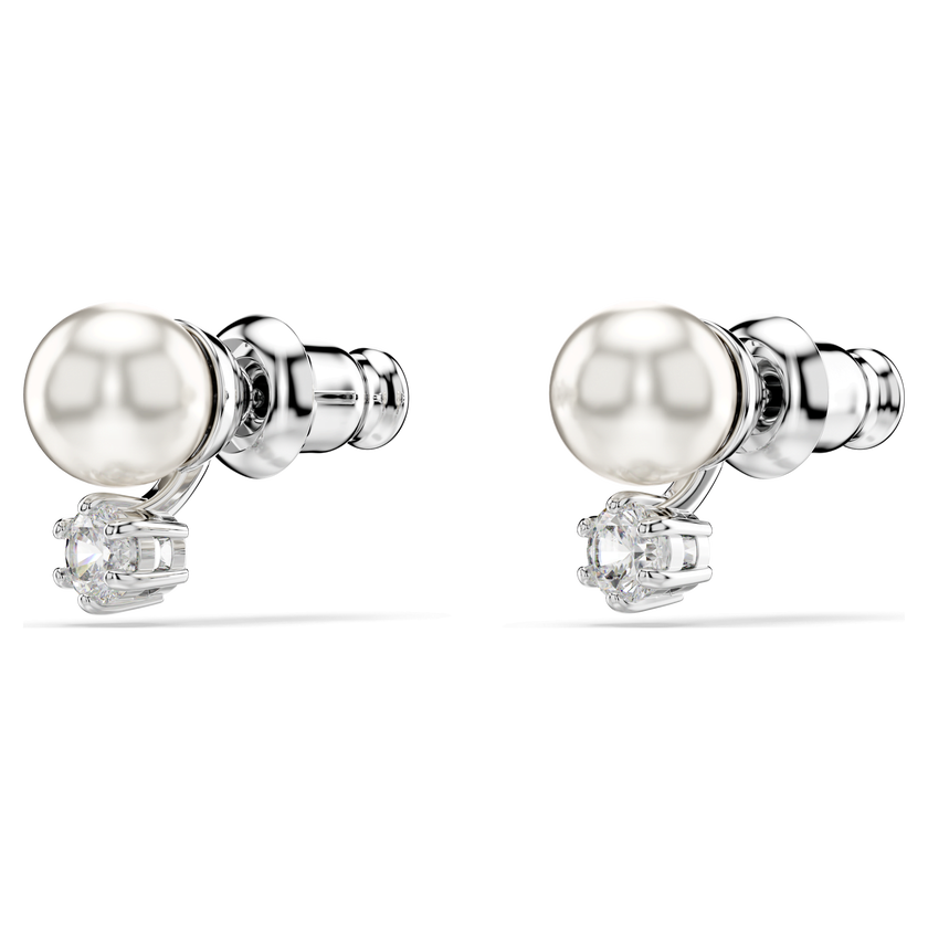 swarovski matrix stud earrings  crystal pearl  round cut  white  rhodium plated