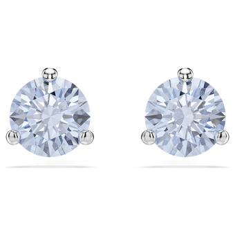 swarovski solitaire stud earrings  round cut  blue  rhodium plated