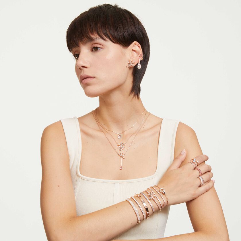 swarovski سوار dextera، ترصيع بافيه، لون أبيض، وردي،  لمسة نهائية من الذهب الوردي عيار 18 قيراط