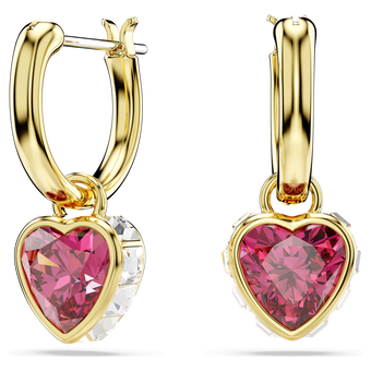 swarovski chroma drop earrings  heart  red  gold tone plated