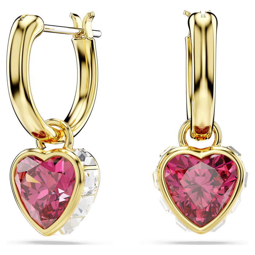 swarovski chroma drop earrings  heart  red  gold tone plated