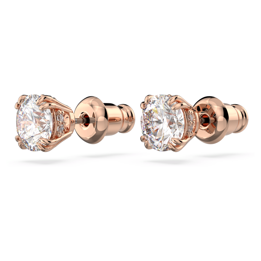 swarovski stilla stud earrings  round cut  white  rose gold tone plated